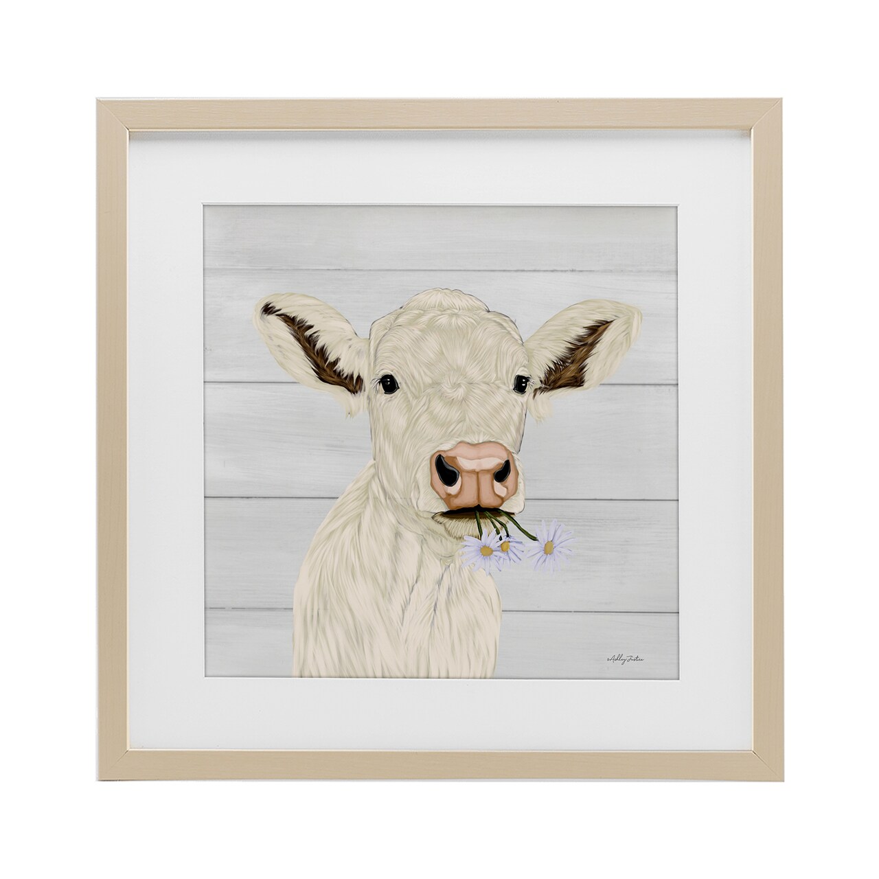 Stupell Industries Opal Baby Cow Portrait Framed Print Under Glass, design by Ashley Justice